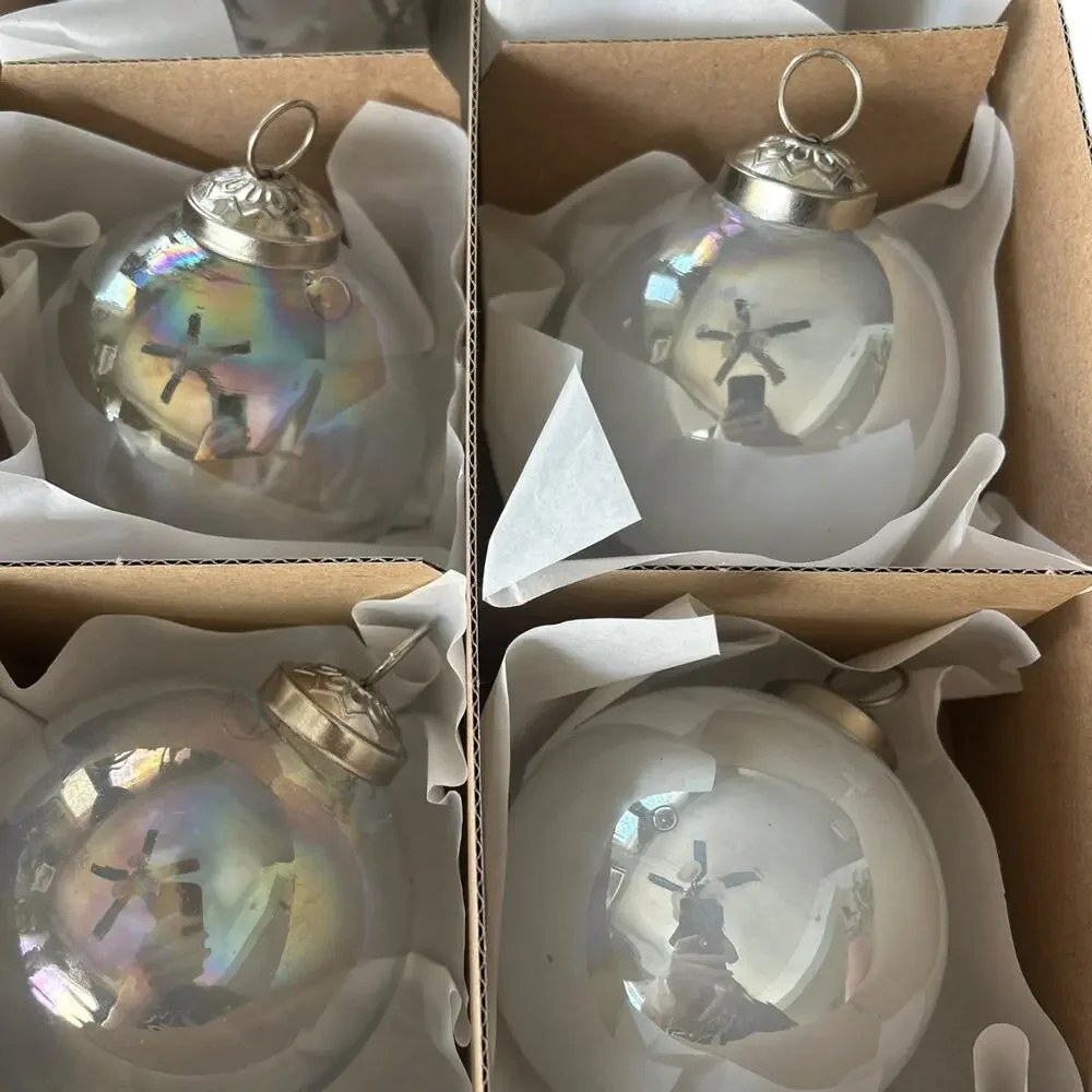 Set of 18 Glass Christmas Ball Ornaments Green Trees & Iridescent Holiday Decor
